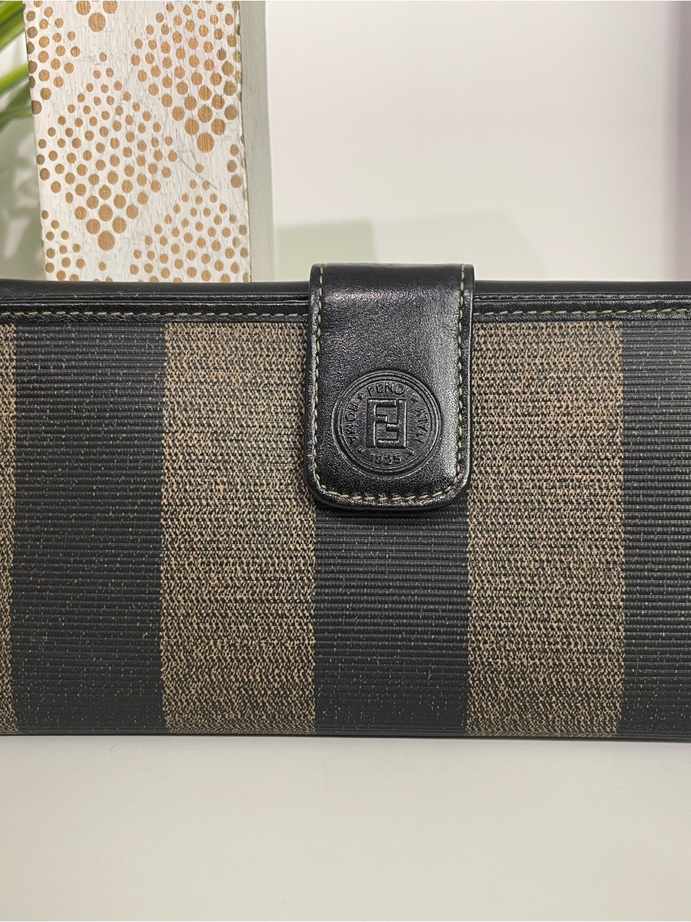 Fendi Pequin Continental Wallet with Leather Snap